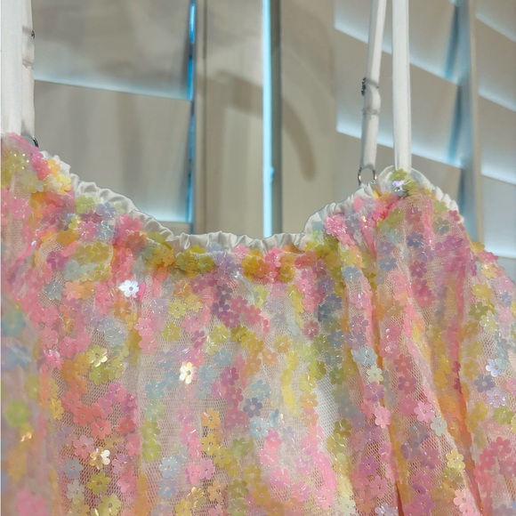 MABLE MARIAM MINI DRESS sequins ruffles sparkly size Small pink yellow pastel - Picture 5 of 15